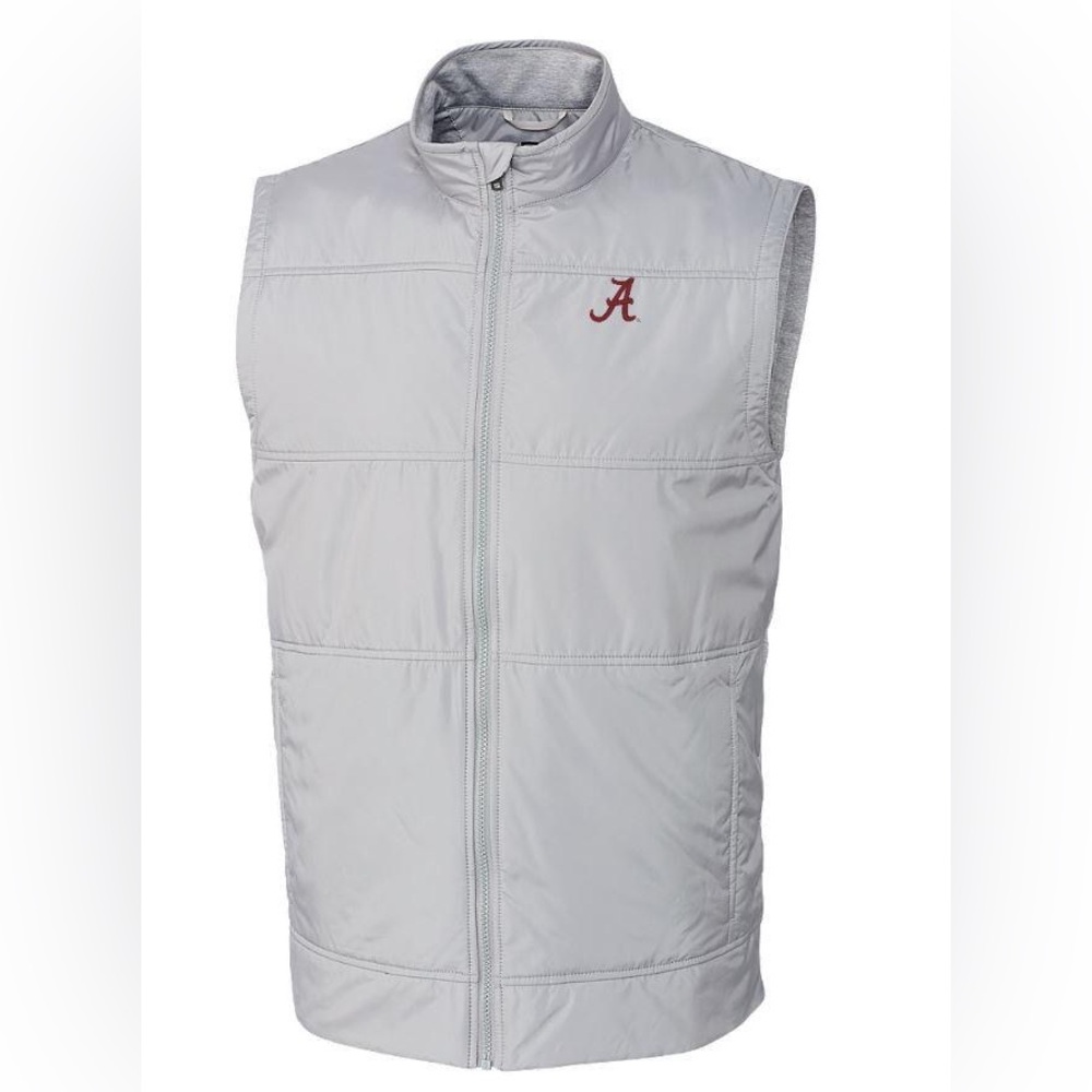 Cutter & Buck Alabama Crimson Tide Stealth Hybrid Quilted Vest Mens L Gray Golf